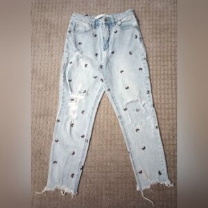 Tinseltown High-rise Mom Butterfly Embroidered Jean